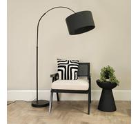 Louis Black Arched Curved Floor Lamp with Fabric Drum Lamp Shade ValueLights Charcoal One Size