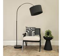 Louis Black Arched Curved Floor Lamp with Fabric Drum Lamp Shade ValueLights Charcoal One Size