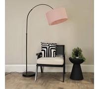 Valuelights Louis Black Arched Curved Floor Lamp With Fabric Drum Lamp Shade In Dusty Pink Dusty Pink
