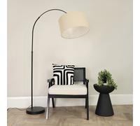 ValueLights Louis Black Arched Curved Floor Lamp with Natural Shade