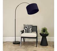 ValueLights Louis Black Arched Curved Floor Lamp with Fabric Drum Lamp Shade in Navy ValueLights Navy