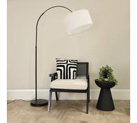 ValueLights Louis Black Arched Curved Floor Lamp with White Shade