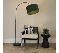 Louis Black Arched Curved Floor Lamp with Fabric Drum Lamp Shade and LED Bulb ValueLights Bottle Green One Size