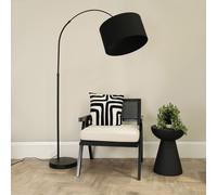 ValueLights Louis Black Arched Curved Floor Lamp with Fabric Drum Lamp Shade ValueLights Black