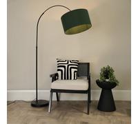 Louis Black Arched Curved Floor Lamp with Fabric Drum Lamp Shade and LED Bulb ValueLights Bottle Green One Size