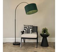 Louis Black Arched Curved Floor Lamp with Velvet Drum Lamp Shade ValueLights Bottle Green One Size