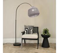 Valuelights Louis Black Arched Curved Floor Lamp With Grey Rope Dome Lamp Shade And Led Bulb