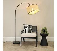 Louis Black Arched Curved Floor Lamp with Natural Cane Drum Lamp Shade and Bulb ValueLights Natural One Size