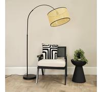 Louis Black Arched Curved Floor Lamp with Natural Cane Drum Lamp Shade ValueLights Natural One Size