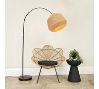 ValueLights Louis Black Arched Floor Lamp with Rope Shade and LED Bulb