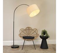 Louis Black Arched Curved Floor Lamp with Natural Wicker Drum Lamp Shade & Bulb ValueLights Natural One Size