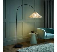 Louis Black Arched Curved Floor Lamp with Natural Wicker Tapered Lamp Shade ValueLights Natural One Size
