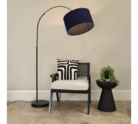 ValueLights Louis Black Arched Curved Floor Lamp with Fabric Drum Lamp Shade in Navy ValueLights Navy