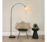 Valuelights Louis Black Arched Curved Floor Lamp With Rattan Teardrop Lamp Shade