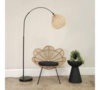 Louis Black Arched Curved Floor Lamp with Rattan Teardrop Lamp Shade ValueLights Natural One Size