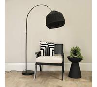 ValueLights Louis Black Arched Floor Lamp with Black Rope Dome Shade