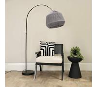 ValueLights Louis Black Arched Floor Lamp with Grey Rope Dome Shade
