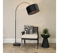 Valuelights Louis Black Arched Curved Floor Lamp With Velvet Drum Lamp Shade And Led Bulb Black