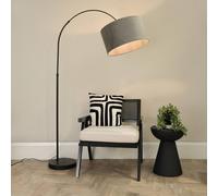 Louis Black Arched Curved Floor Lamp with Velvet Drum Lamp Shade and LED Bulb ValueLights Grey One Size