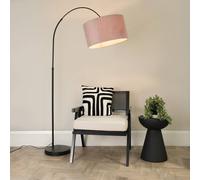 Louis Black Arched Curved Floor Lamp with Velvet Drum Lamp Shade and LED Bulb ValueLights Pink One Size