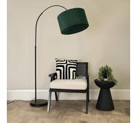 Louis Black Arched Curved Floor Lamp with Velvet Drum Lamp Shade ValueLights Bottle Green One Size