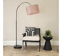 Louis Black Arched Curved Floor Lamp with Velvet Drum Lamp Shade ValueLights Dusty Pink One Size