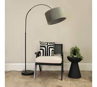 Louis Black Arched Curved Floor Lamp with Velvet Drum Lamp Shade ValueLights Grey One Size