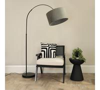 Louis Black Arched Curved Floor Lamp with Velvet Drum Lamp Shade ValueLights Grey One Size
