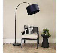 Louis Black Arched Curved Floor Lamp with Velvet Drum Lamp Shade ValueLights Navy One Size