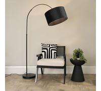 Valuelights Louis Black Arched Curved Floor Lamp With Velvet Drum Lamp Shade And Led Bulb Black