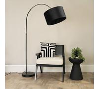 Louis Black Arched Curved Floor Lamp with Velvet Drum Lamp Shade ValueLights Black One Size