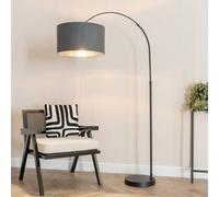 Valuelights Louis Black Arched Floor Lamp With Charcoal Drum Metallic Chrome Inner Shade