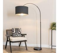 Louis Black Arched Floor Lamp with Fabric Drum Metallic Chrome Inner Shade ValueLights Black One Size