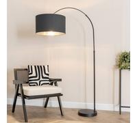 Valuelights Louis Black Arched Floor Lamp With Fabric Drum With Chrome Inner Shade & Bulb Black