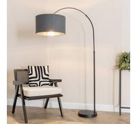 Louis Black Arched Floor Lamp with Fabric Drum with Chrome Inner Shade & Bulb ValueLights Charcoal One Size