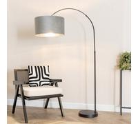 ValueLights Louis Grey Velvet & Chrome Shade Black Arched Floor Lamp & Bulb