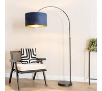 Valuelights Louis Black Arched Floor Lamp With Navy Blue Velvet Drum Metallic Gold Inner Shade And Led Bulb