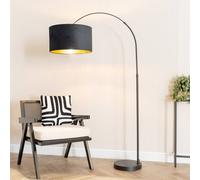 Louis Black Arched Floor Lamp with Velvet Drum Metallic Gold Inner Shade ValueLights Black One Size