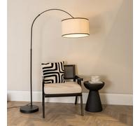 Louis Black Metal Arched Floor Lamp with Linen Trim Drum Lamp Shade ValueLights Black One Size