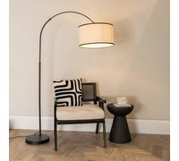 Louis Black Metal Arched Floor Lamp with Linen Trim Drum Lamp Shade ValueLights Black One Size