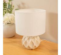 ValueLights | Natural Textured Ceramic Base Table Lamp with a Cream Fabric Lampshade Living Room Bedroom Bedside Light | Table Lamps & Home Improvements Essential