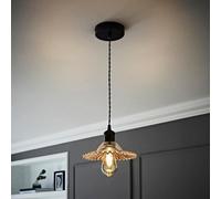 Valuelights Lucrezia Black Hanging Ceiling Pendant Light Fitting With Amber Frilled Glass Lampshade