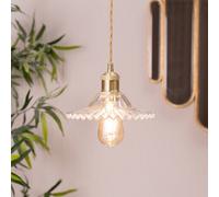 Valuelights Lucrezia Brushed Gold Hanging Ceiling Pendant Light Fitting With Clear Frilled Glass Lampshade - Bulb Included