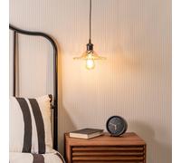 ValueLights | Black Hanging Ceiling Pendant Light Fitting with Amber Frilled Glass Lampshade | Pendant Lights, Home Décor & Improvement Essential | Includes Bulb | 21.5cm Shade Width | Mains Wired