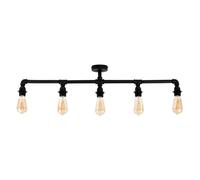 MiniSun | Industrial Style 5 Way Satin Black Pipework Bar Ceiling Light | Ceiling Lighting, Home Décor & Improvement Essential | Mains Wired