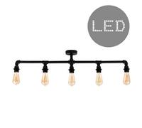 Valuelights Luiggi 5 Way Satin Black Pipework Bar Ceiling Light - Complete With 4W Led Filament Bulbs 2700K Warm White