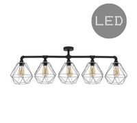 Valuelights Luiggi 5 Way Satin Black Pipework Bar Ceiling Light With Grey Basket Cage Shades And Led Bulbs In Warm White