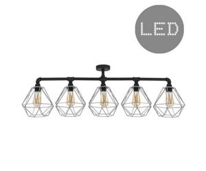 Valuelights Luiggi 5 Way Satin Black Pipework Bar Ceiling Light With Grey Basket Cage Shades And Led Bulbs In Warm White