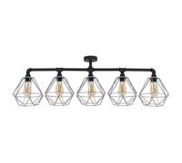 Valuelights Luiggi Black 5 Way Bar Ceiling Light With Grey Wire Pendant Shade Black One Size