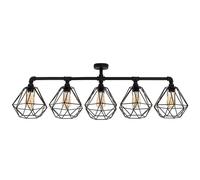 MiniSun | Industrial Steampunk Style 5 Way Satin Black Pipework Bar Ceiling Light with Black Basket Cage Shades | Pendant Lights, Home Décor & Improvement Essential